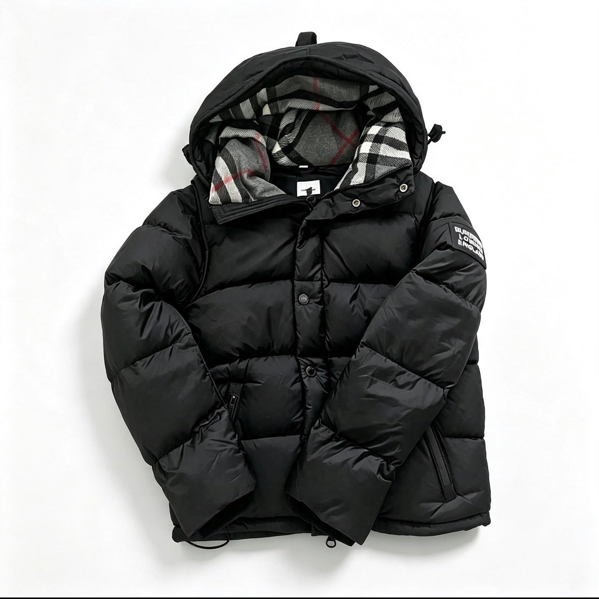 Burberry Black Hooded Puffer Jacket -
Check Lined